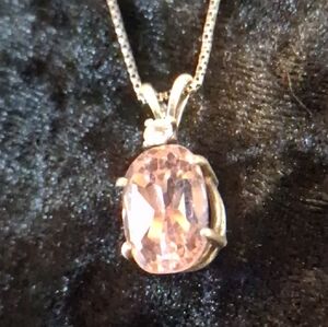 Classic Pink Tourmaline & Cubic Zurconia Sterling Silver 925 Vintage Necklace.